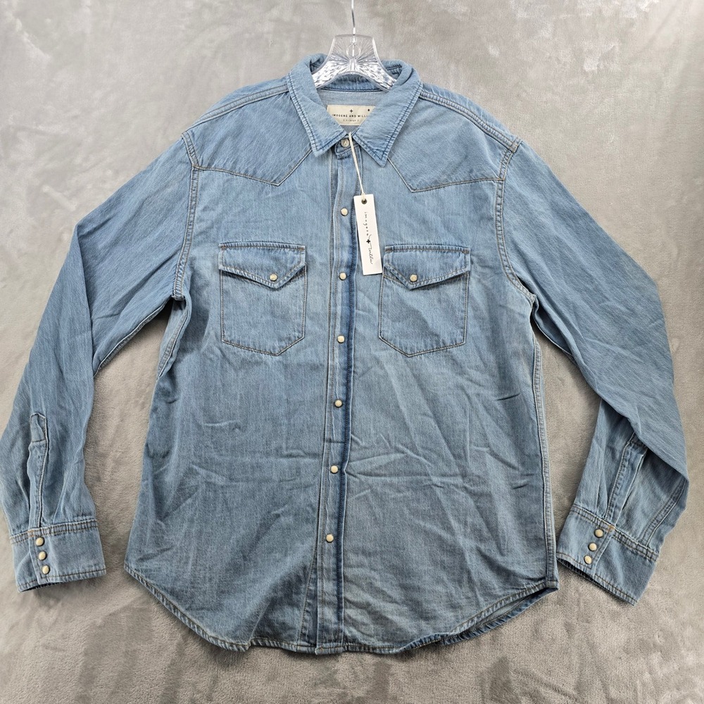 Imogene and Willie Leo Washed Pearl Snap Shirt Mens XL Light Blue Denim Western